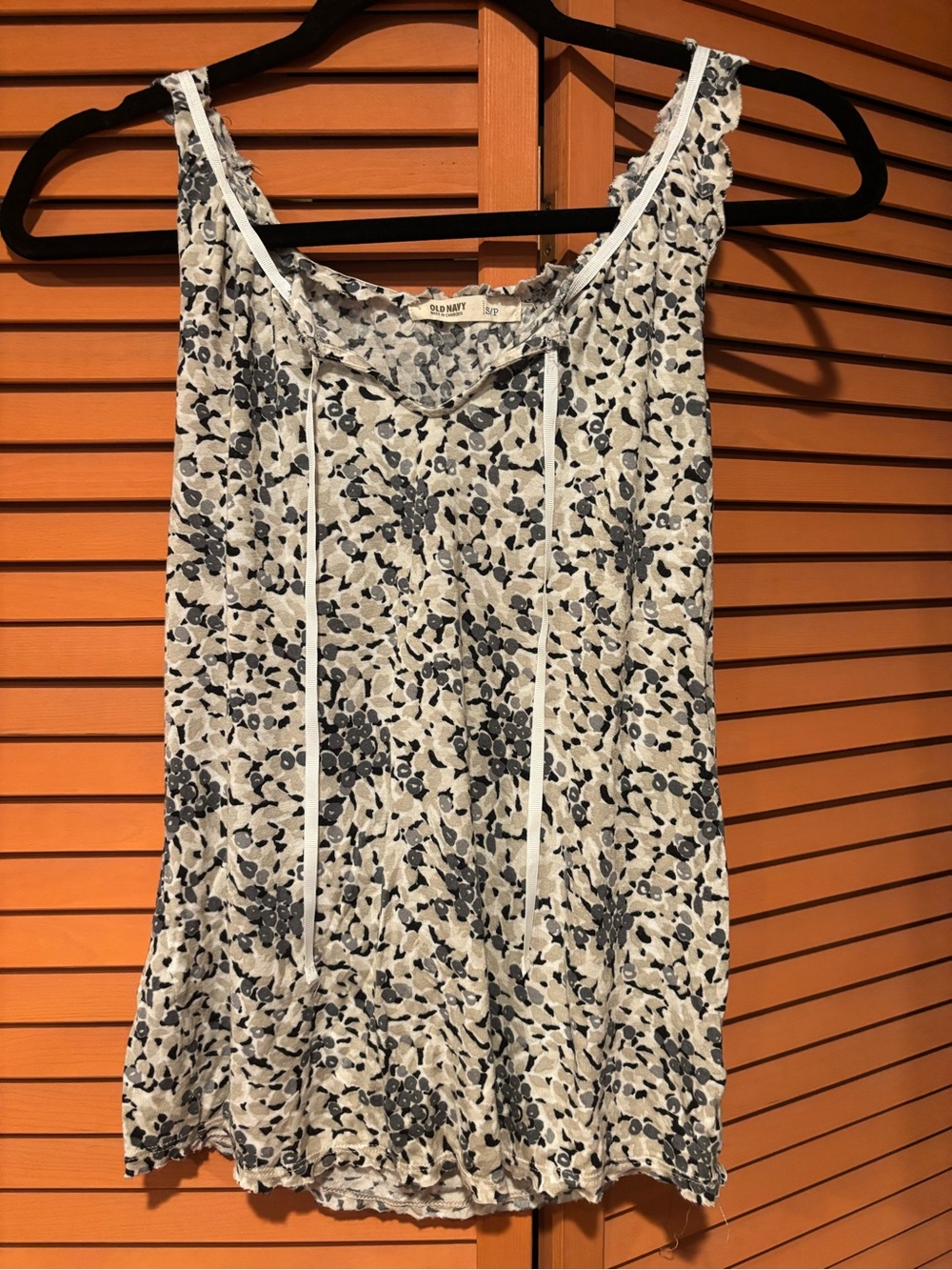 Old Navy Cream and Navy Floral Tie-Front Camisole